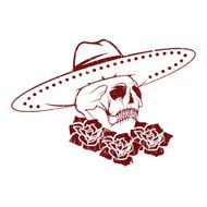 Day of The Dead Skull with flowers and sombrero