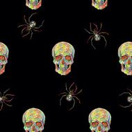 Seamless pattern with skulls and spiders