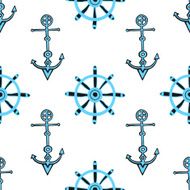 Seamless nautical background with anchors and ship helm