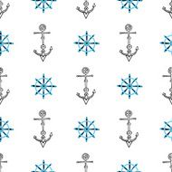 Seamless nautical background with anchors and ship wheels N3