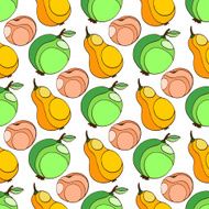 Seamless pattern with apples peach and pears