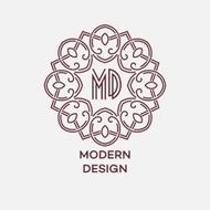 Vector geometric frame in mono line style Monogram design element N13