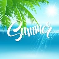 Summer holidays vector background with palm leaves and sea