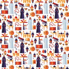 Ramadan Kareem icons set of Arabian flat design