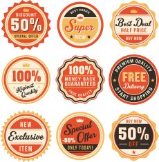 Set of vintage badges and labels N22