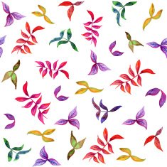 Watercolor seamless pattern with decorative colorful leafs