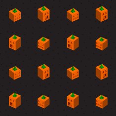 Square isometric pumpkins Halloween seamless pattern