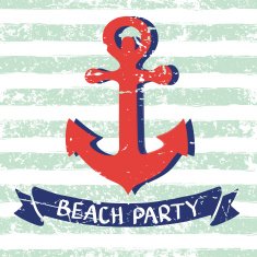 Vector marine background Anchor ribbon letters on seamless stripe pattern N2