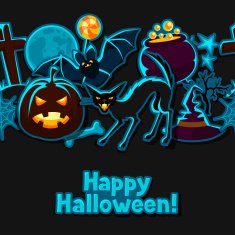 Happy halloween seamless pattern with stickers characters and objects