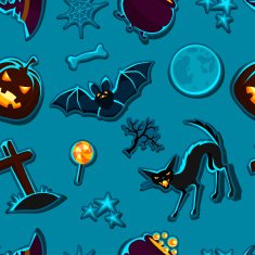 Happy halloween seamless pattern with stickers characters and objects N2
