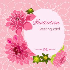 Romantic flower greeting card with dahlias and copy space N3