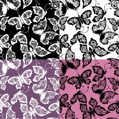 Set of seamless patterns with silhouette butterflies