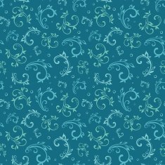 Vector Vintage Blue Green Swirls Leaves Seamless Pattern