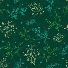 Vector Dark Green Spring Braches Drawing Seamless Pattern