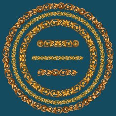 Decorative golden design elements and three brushes for illustrator