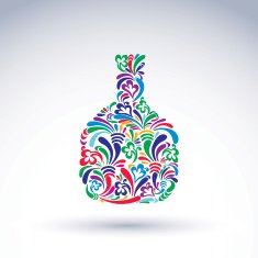 Colorful flower-patterned bottle alcohol and relaxation concept N2