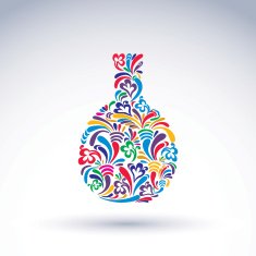 Colorful flower-patterned bottle alcohol and relaxation concept N3