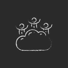 Three men on a cloud drawn in chalk