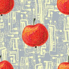 Seamless black and white pattern with red apples