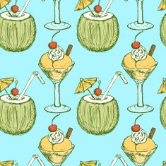 Sketch ice-cream and cocktail in vintage style