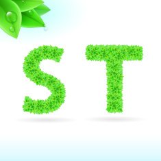 Sans serif font with green leaf decoration N15
