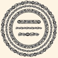 Decorative ornate design elements and three brushes for illustrator
