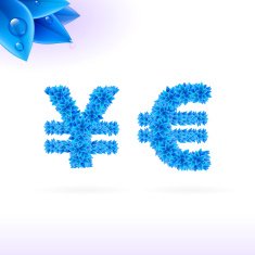 Sans serif font with blue leaf decoration N2
