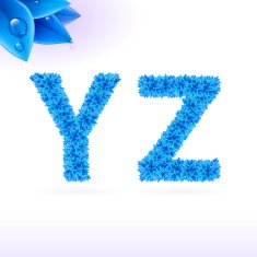 Sans serif font with blue leaf decoration N4