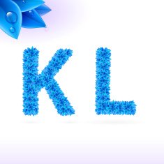 Sans serif font with blue leaf decoration N8
