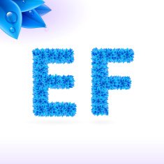Sans serif font with blue leaf decoration N11
