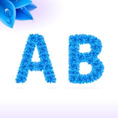 Sans serif font with blue leaf decoration N13
