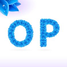 Sans serif font with blue leaf decoration N16