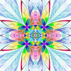 Symmetrical multicolored flower pattern in stained-glass window N4