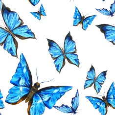 Beautiful blue summer watercolor butterflies on a white background seamless