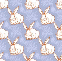 Seamless pattern with white rabbit on a blue background