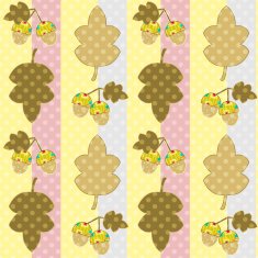 Seamless childish pattern patchwork with leaves and acorns in retro N2