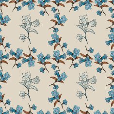 Floral seamless pattern with blue hand drawn flowers