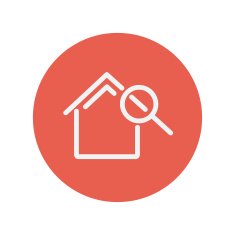 House and magnifying glass thin line icon