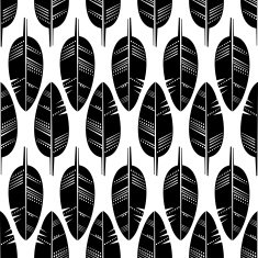 Seamless Pattern of black Feathers on white background