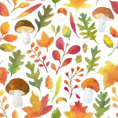 Autumn leaves and mushrooms seamless pattern