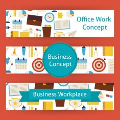 Office Work Concept Vector Template Banners Set in Modern Flat N2