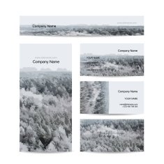 Business cards design foggy winter forest background