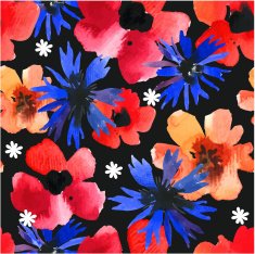 Seamless background with watercolor red poppies & blue cornflowe
