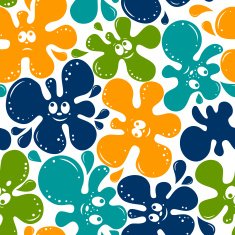 seamless pattern of color blots with smile face