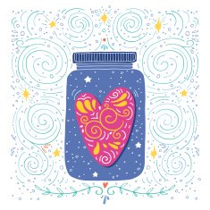 Hand drawn vintage print with a jar and decorated heart N2