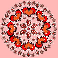 illustration pink background with a circular ornament hearts