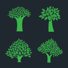 set of simple tree symbol isolated on dark background