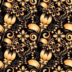 Seamless texture with gold flowers on a black background Gzhel