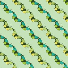 Vector Green Blue Butterflies Diagonal Seamless Pattern