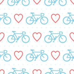 Vector seamless pattern with bicycles and hearts
